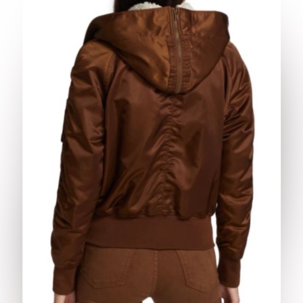 Mother The Puffer Hoodie Size M In Warm Feelings Brown Shearling Bomber Full Zip - Picture 3 of 15
